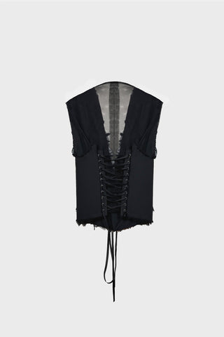 HAND-EMBROIDERED LACE-UP VEST IN WOOL
