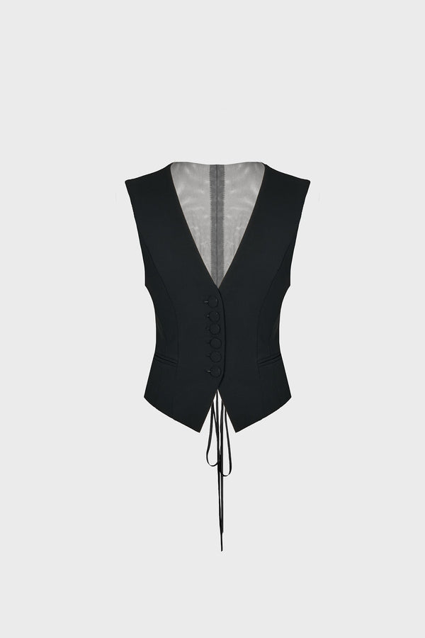 TAILORED LACE-UP VEST IN WOOL