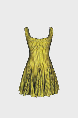 PANELED MINI DRESS IN SATIN AND MESH