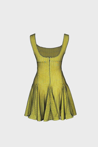 PANELED MINI DRESS IN SATIN AND MESH