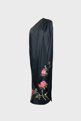 EMBROIDERED MIDI DRESS IN SATIN