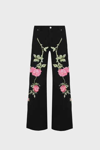 EMBROIDERED WIDE-LEG PANTS IN RAW-DENIM
