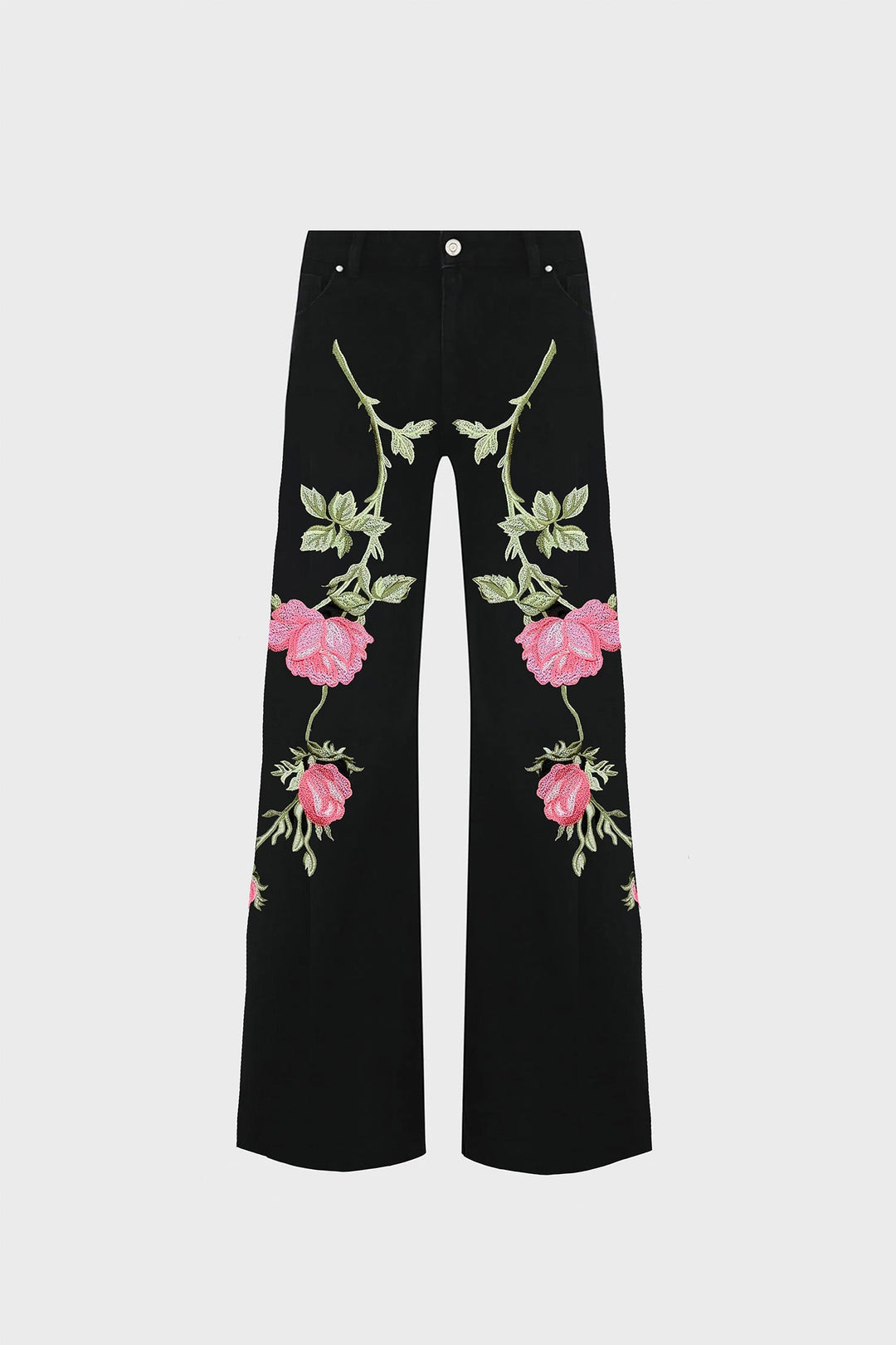 EMBROIDERED WIDE-LEG PANTS IN RAW-DENIM