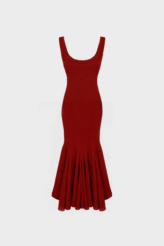 GODET MIDI DRESS IN CREPE-JERSEY