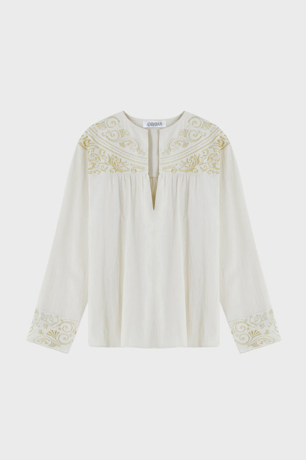 GOLDWORK EMBROIDERED BLOUSE IN COTTON