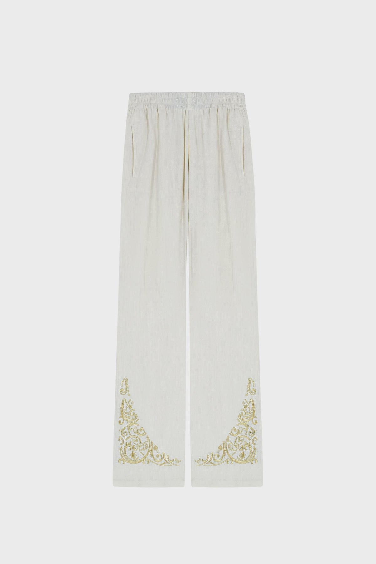 GOLDWORK EMBROIDERED STRAIGHT-LEG PANTS