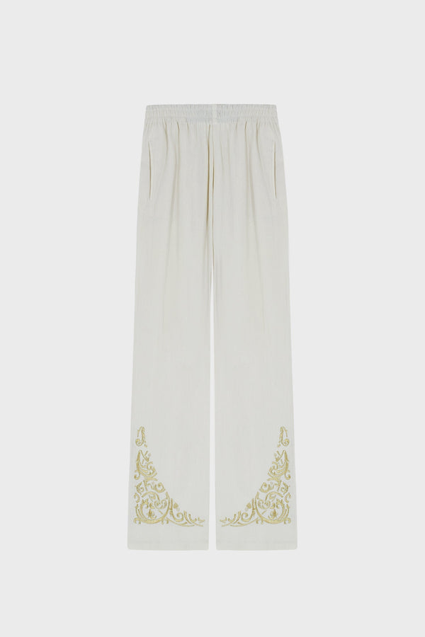 GOLDWORK EMBROIDERED STRAIGHT-LEG PANTS