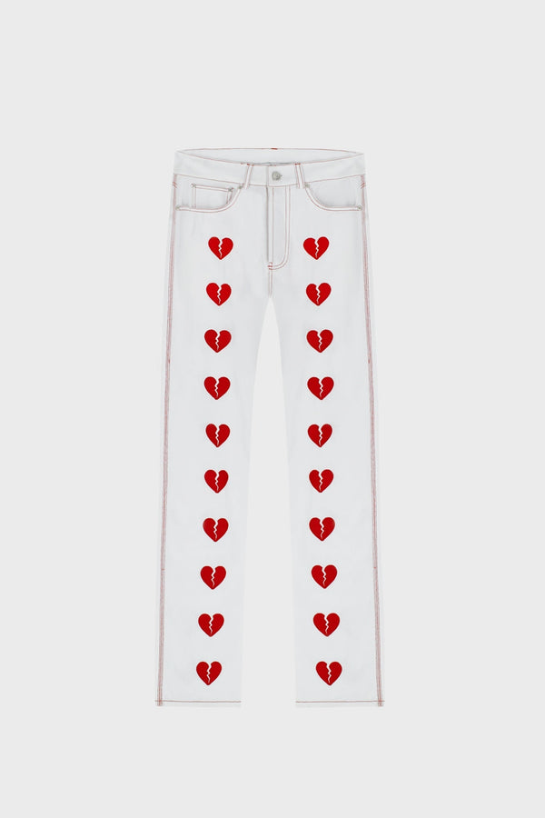 HEART EMBROIDERED STRAIGHT-LEG PANTS