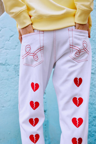 HEART EMBROIDERED STRAIGHT-LEG PANTS GENERATION78