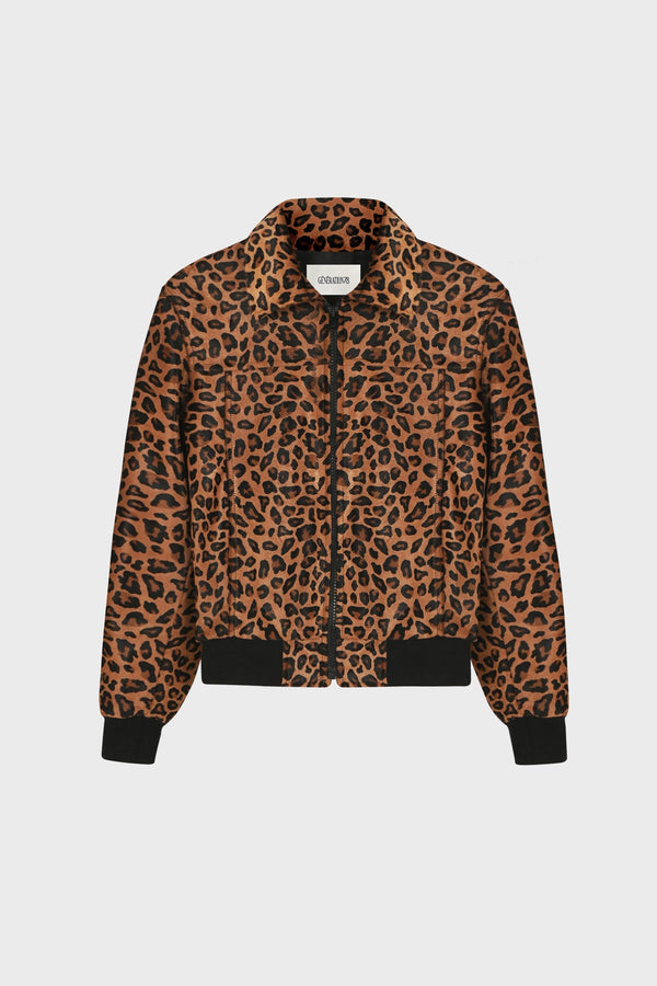 LEOPARD-PRINT BOMBER JACKET IN CALFSKIN