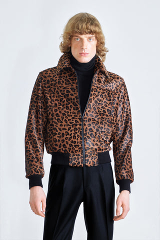 LEOPARD-PRINT LEATHER BOMBER JACKET GENERATION78
