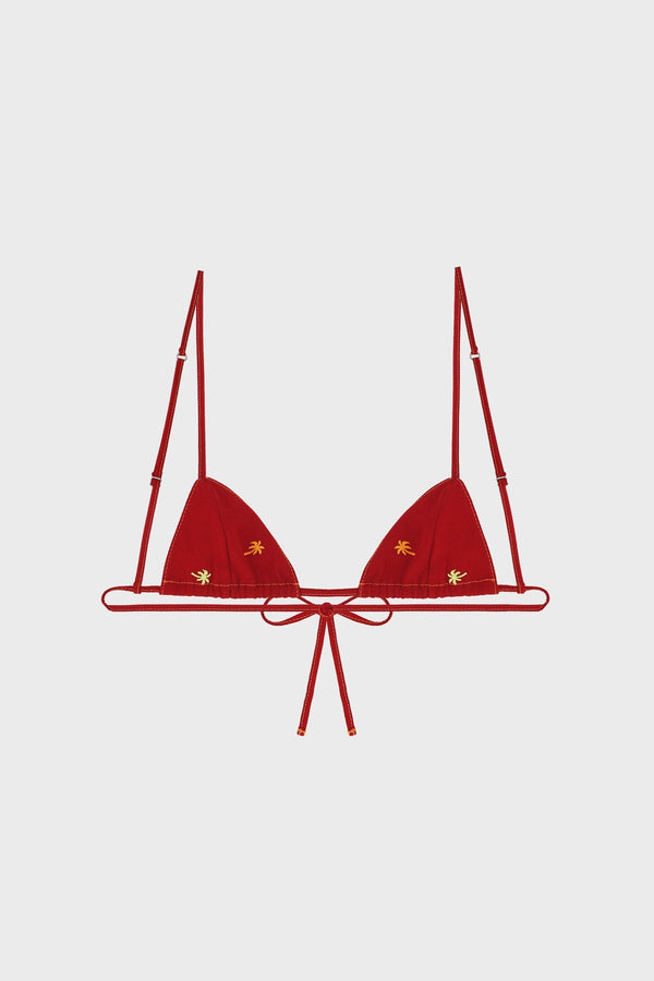PALM EMBROIDERED TRIANGLE BIKINI TOP
