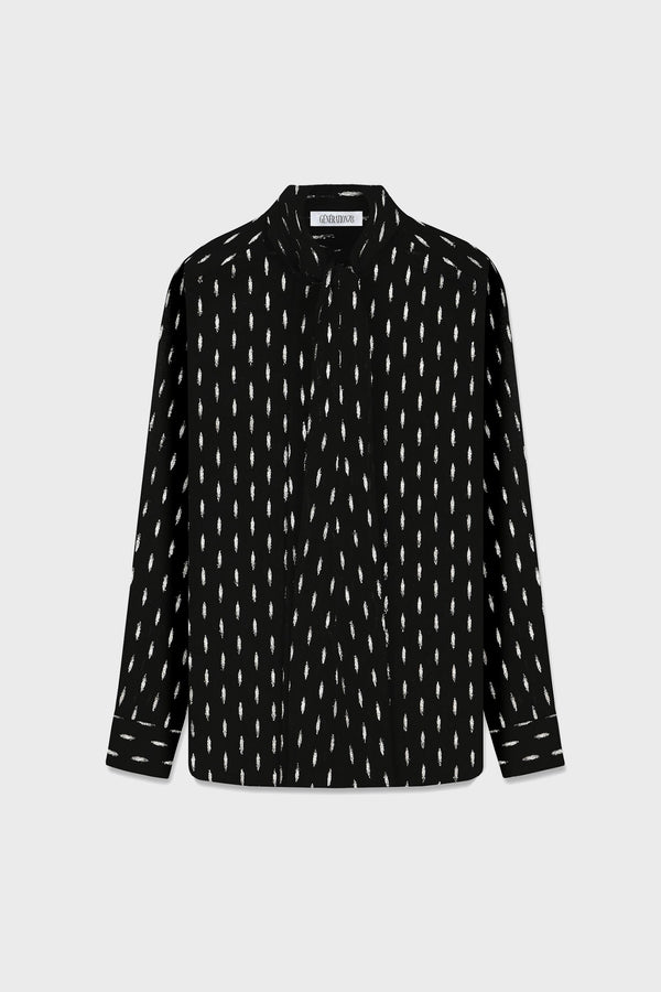 JACQUARD-PRINT PUSSY-BOW SHIRT IN CHIFFON