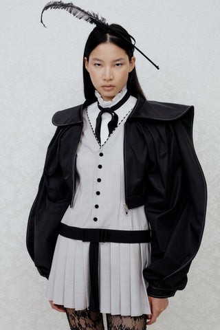 TAILORED RUFFLED-NECK SHIRT IN COTTON-POPLIN
