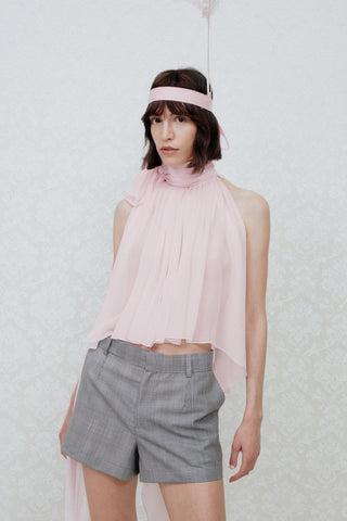 TAILORED DRAPED TOP IN SILK-GEORGETTE