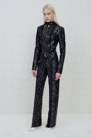 WIDE-LEG PANTS IN SNAKE-PRINT LAMBSKIN