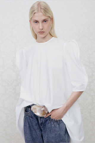 TAILORED BALLOON-SLEEVE DRESS IN COTTON-POPLIN
