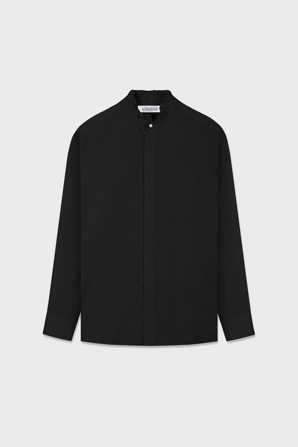 RUFFLED-NECK SHIRT IN COTTON-POPLIN