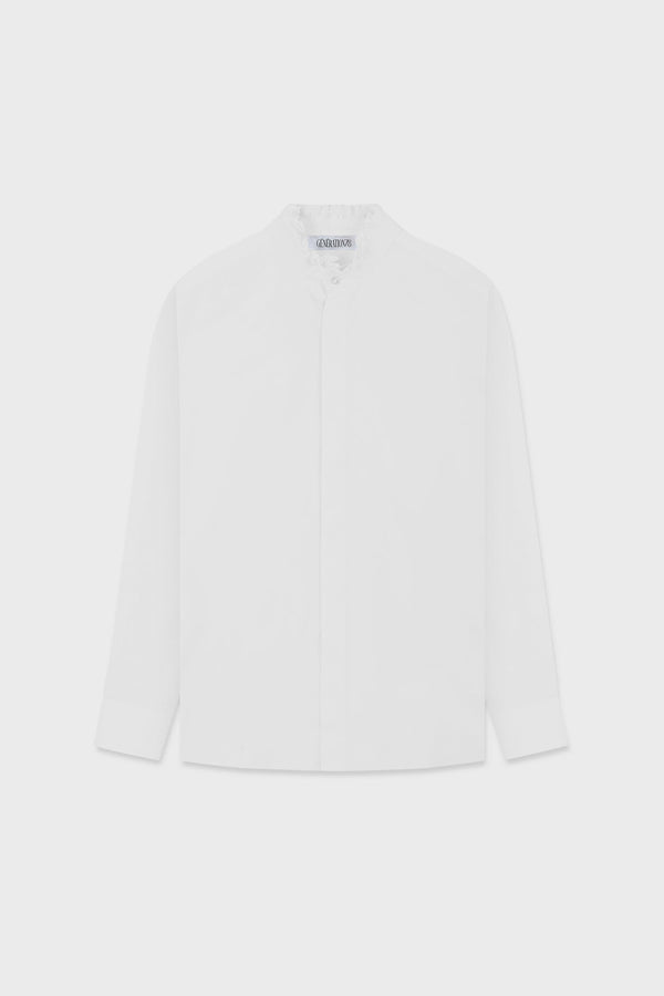 RUFFLED-NECK SHIRT IN COTTON-POPLIN
