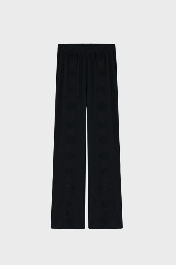 SEASHELL EMBROIDERED STRAIGHT-LEG PANTS