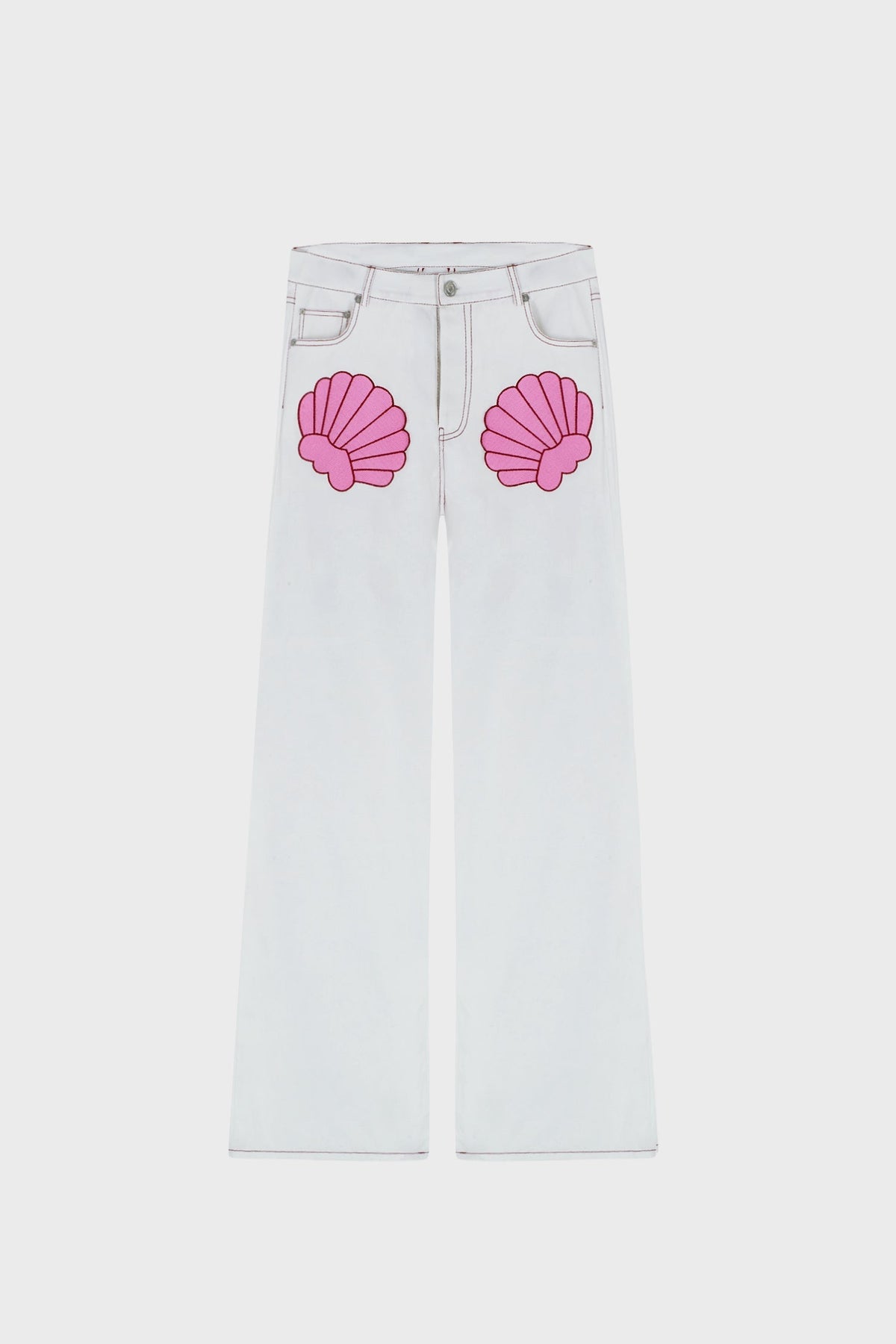 SEASHELL EMBROIDERED WIDE-LEG PANTS