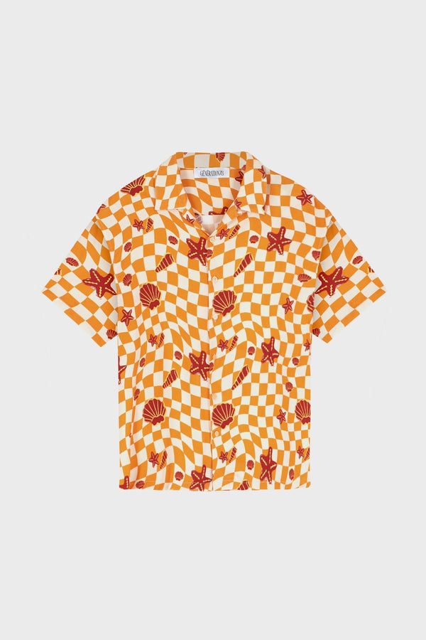 SEASHELL PRINT CAMP-COLLAR SHIRT IN VISCOSE