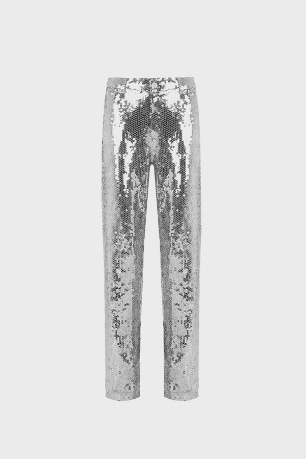 SEQUINED STRAIGHT-LEG PANTS