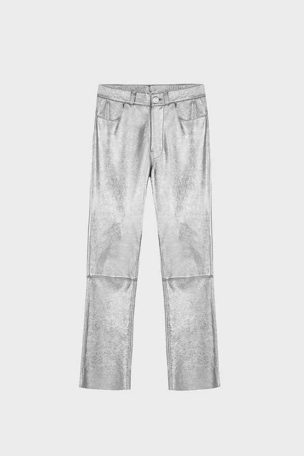STRAIGHT-LEG SILVER PANTS IN LAMBSKIN
