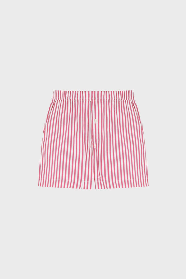 STRIPED STRAIGHT-LEG SHORTS IN COTTON-POPLIN