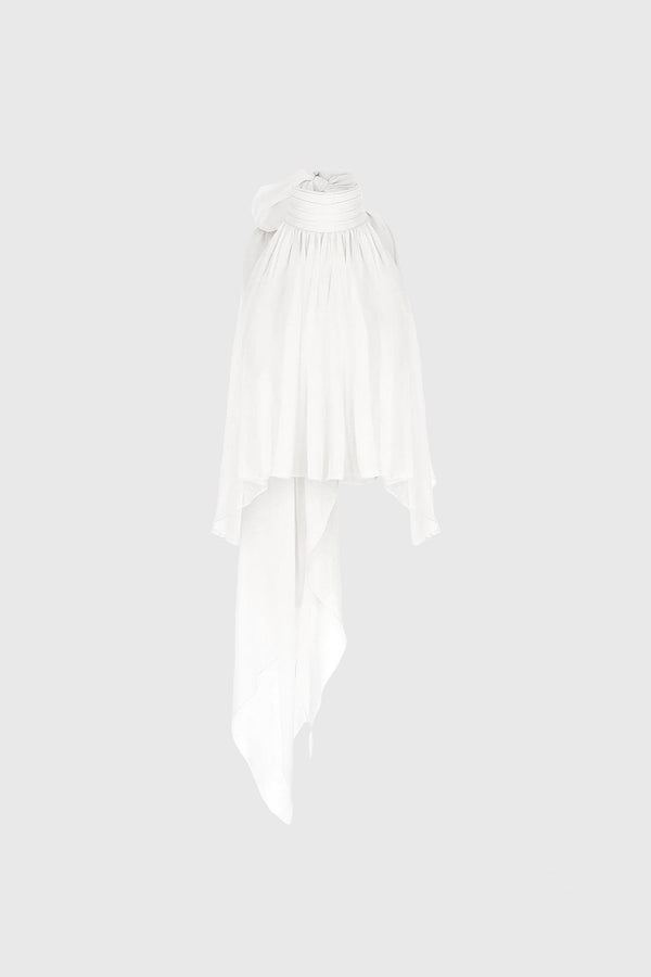 TAILORED DRAPED TOP IN SILK-GEORGETTE
