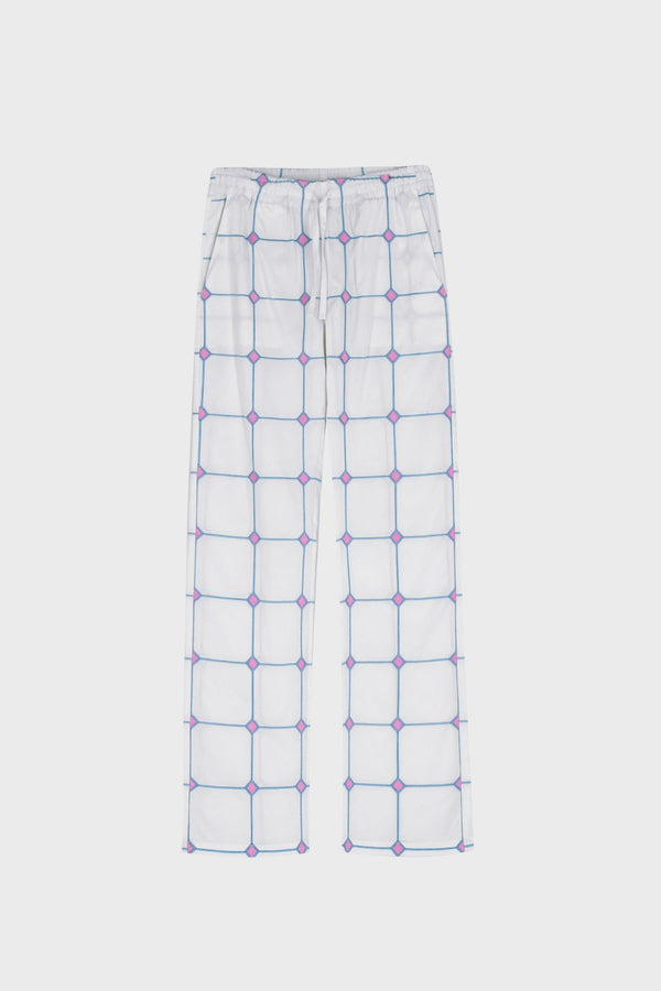 TILE EMBROIDERED STRAIGHT-LEG PANTS