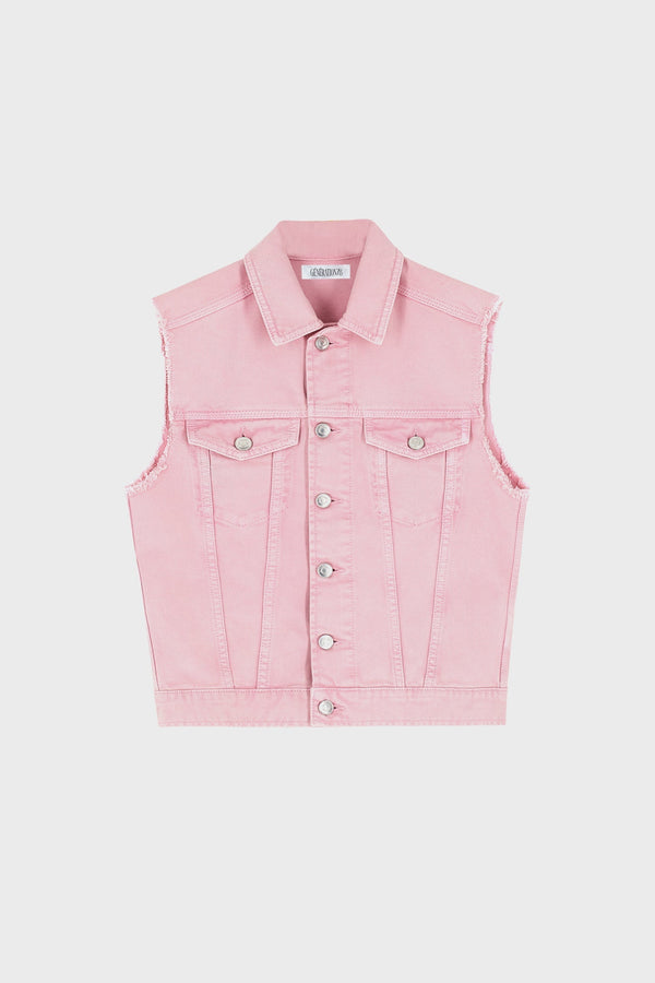 TRUCKER VEST IN ACID-WASH DENIM