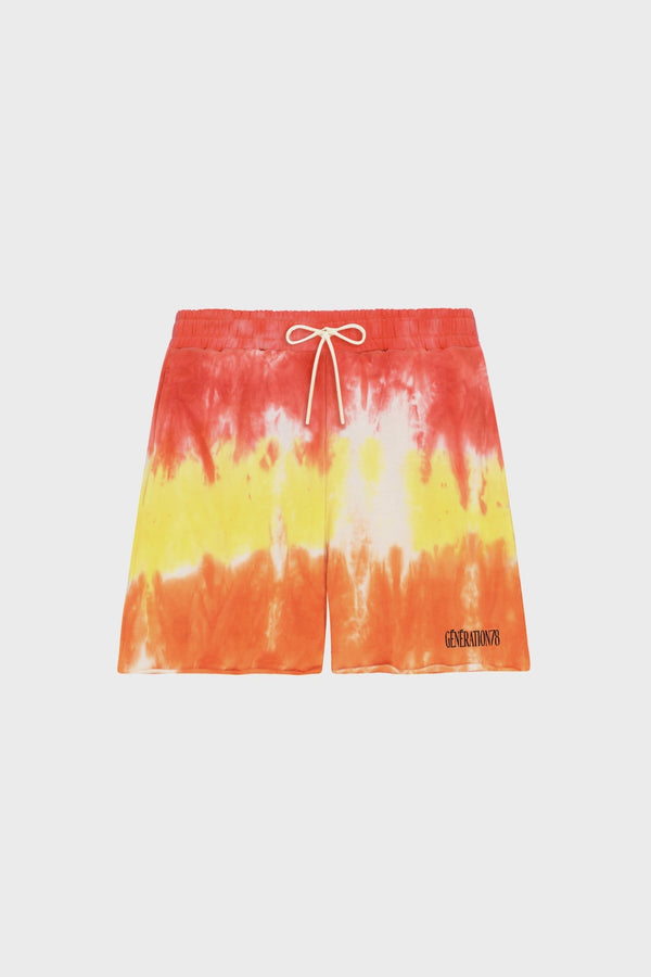 WIDE-LEG DRAWSTRING SHORTS IN TIE-DYE JERSEY